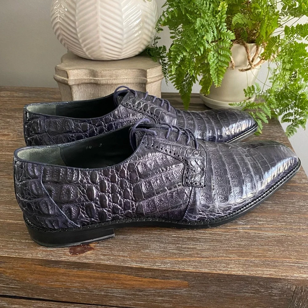 BOUCHON Mens Crocodile Oxford Lace Up Dress Shoe Genuine Crocodile 14 2E